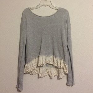 Grey/Cream Ruffle Sweater- High to Low