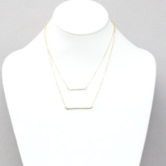 Boutique Jewelry - NWT Double Bar Pendant Layered Gold Necklace