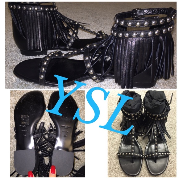 BNIB Saint Laurent T-sandals Nu Pieds fringe πΈπΈ - Picture 2 of 4