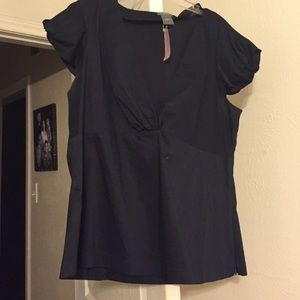 Ann Taylor Short Sleeve Navy Blue Shirt