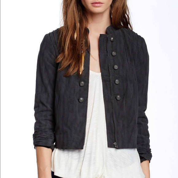 Free People Faux Suede Femme Band Jacket Grey $198