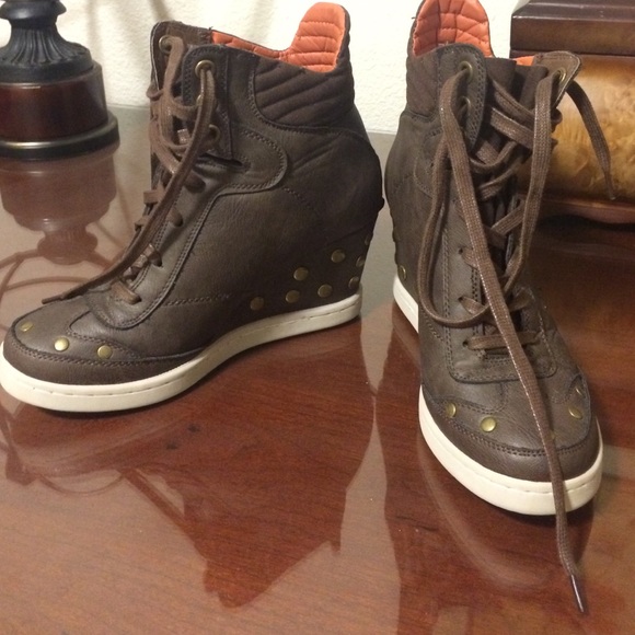 Brown Studded Platform Sneakers