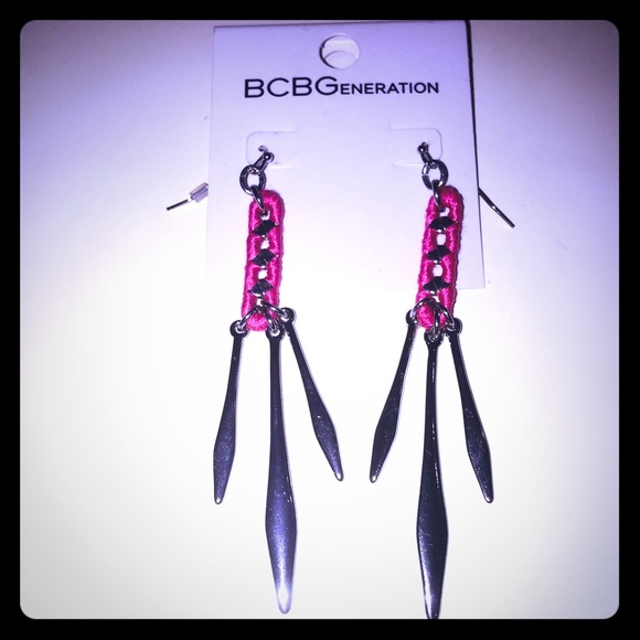 BCBG pink braided silver earrings