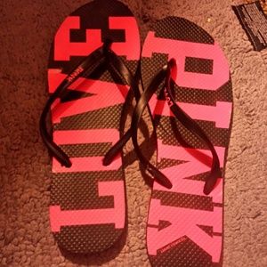 NWOT VICTORIA'S Love Pink Flip Flops Sandals & Bag