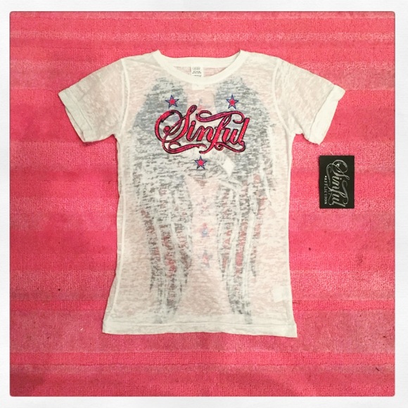 Sinful Shirt Small Bling White USA Heart Sparrow