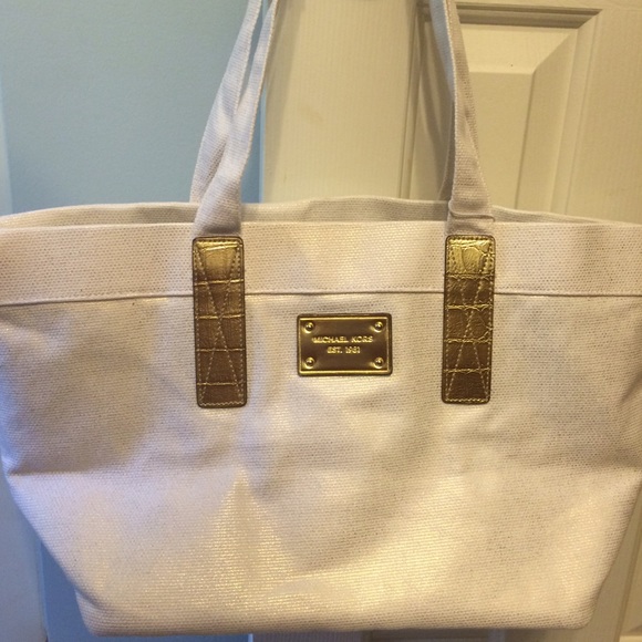 MK White and Gold Tote