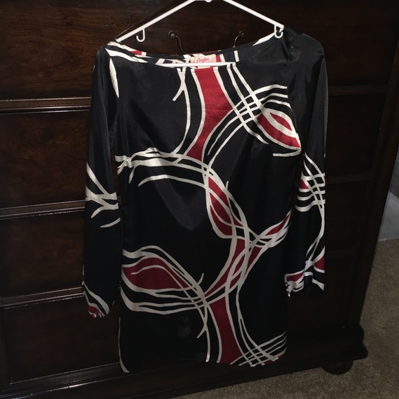 Black , white and red dress , long sleeve