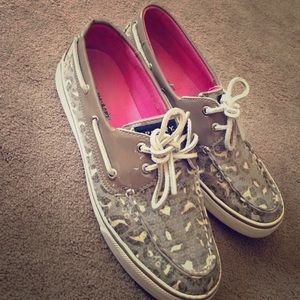 Sperry Top Sider neutral cheetah boat shoes