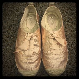 COACH rose gold glittery flat shoes