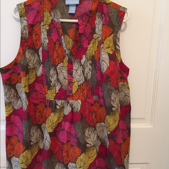 Tops - Colorful Leaf print sleeveless tunic