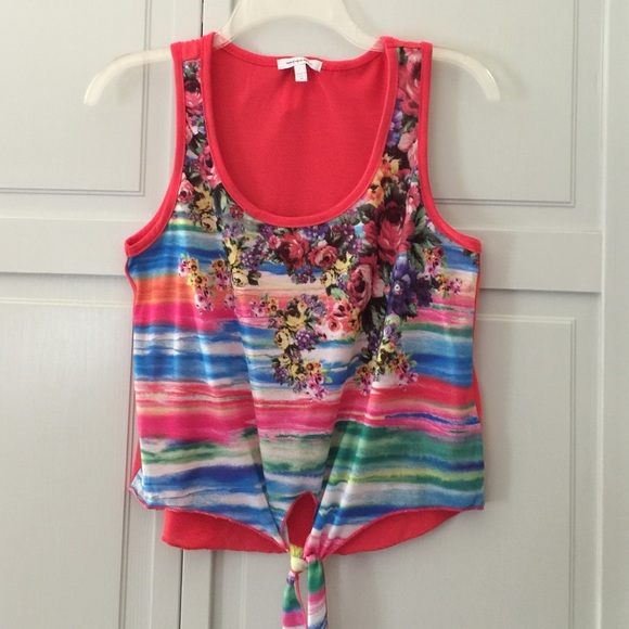 Delia*s Tops - NWT Delia*s Coral Watercolors Floral Tie Tank Top