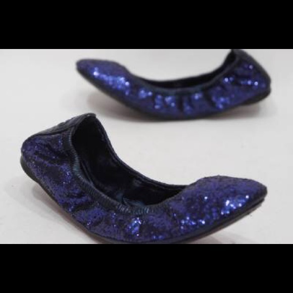 Tory Burch Eddie Glitter Flats- Navy