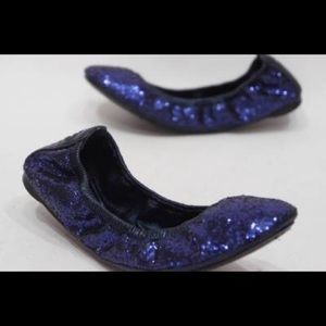 Tory Burch Eddie Glitter Flats- Navy