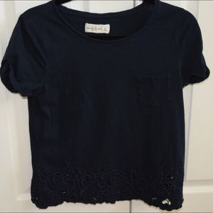 Abercrombie navy blue shirt with design on bottom
