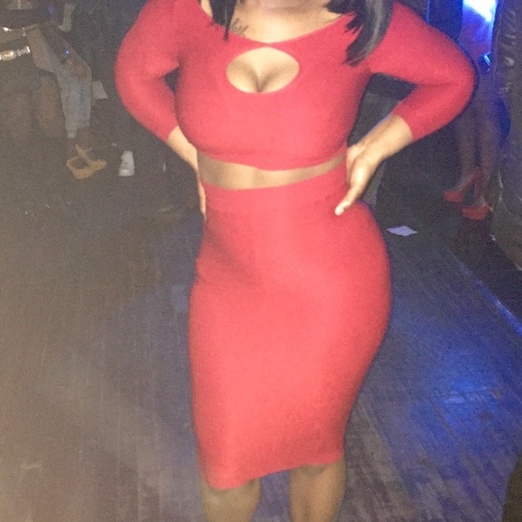 Red two piece dress set