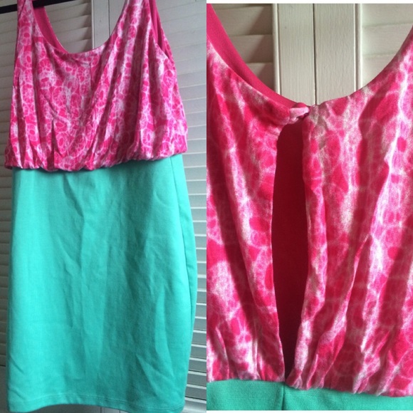 Pink & teal body con dress