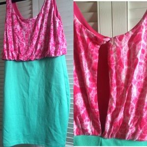 Pink & teal body con dress