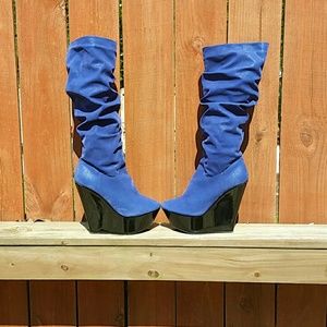Blue High Platform Boots
