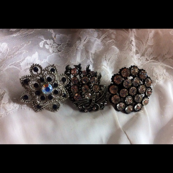 3 statement rhinestone adj rings