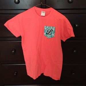 Pink Shirt with Teal Monogrammed Pocket "L"