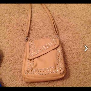 Small tan studded cross body