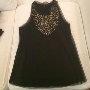 BCBG mesh top with gold and silver embellishing.