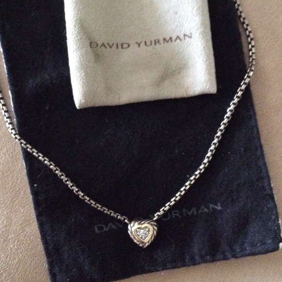 David Yurman silver gold diamond heart pendant.