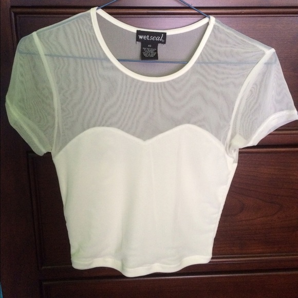 White Mesh Sweetheart Crop Top