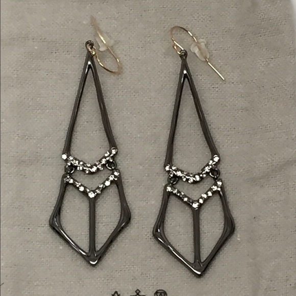 Alexis Bittar Rhodium Crystal Long Dangle Earrings