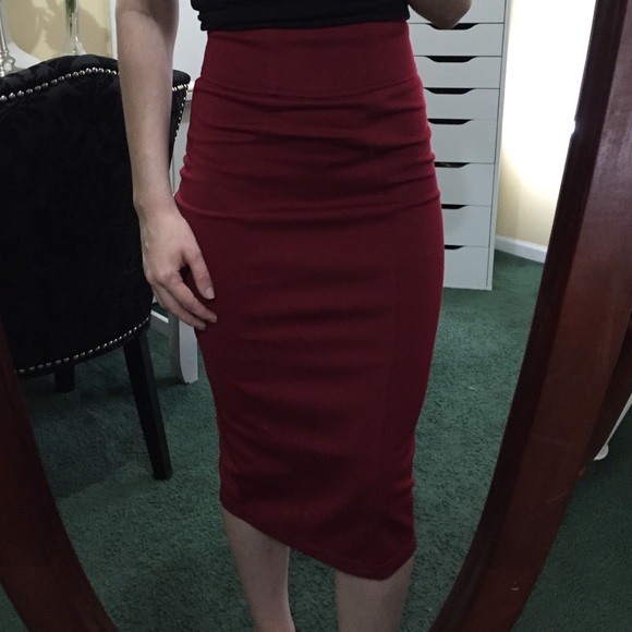 Dark Red Midi Skirt