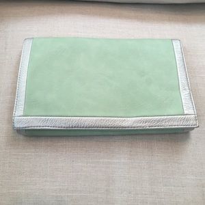 Mint with silver lining clutch