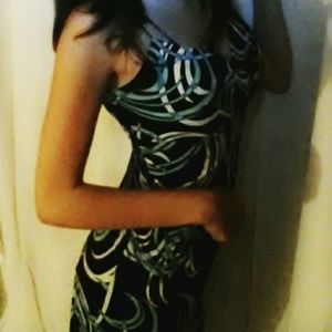 Asymmetrical blue black and white summer dress