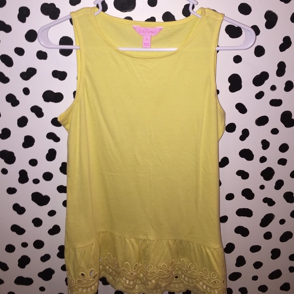 Lilly Pulitzer Yellow Peplum Eyelet Bottom Tank XS