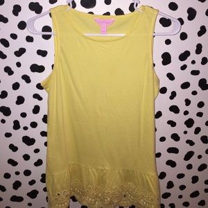 Lilly Pulitzer Yellow Peplum Eyelet Bottom Tank XS