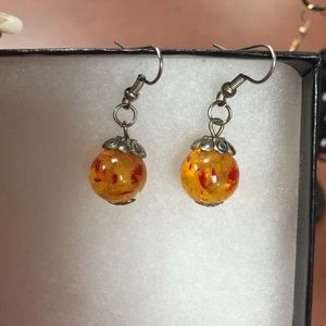 Amber Earrings Silvertone NWOT