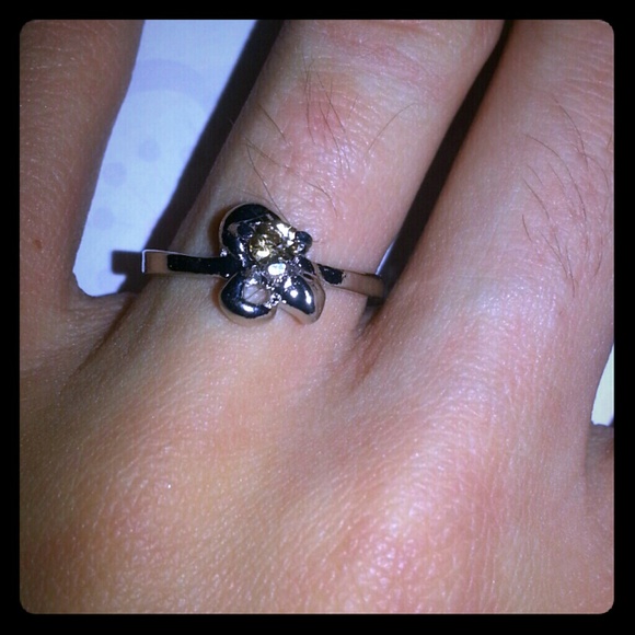 Silver plated Champagne CZ ring size 6