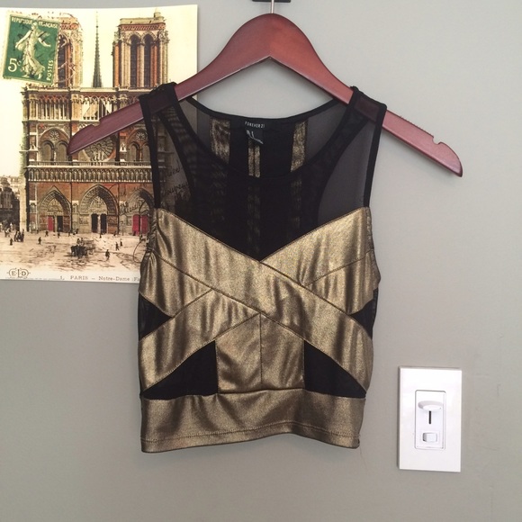 Forever 21 mesh and gold crop top