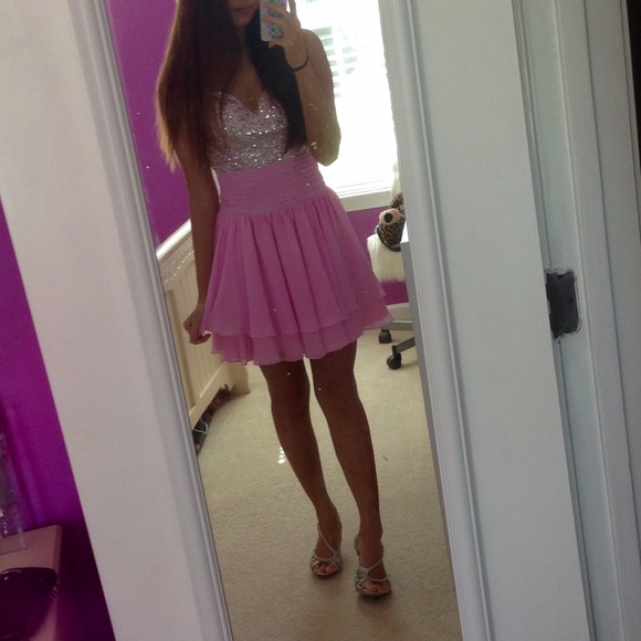 Pink Rhinestone Homecoming Dress