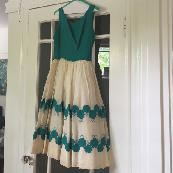 Lanz Original's Vintage teal & cream dress XS/S - Picture 2 of 5