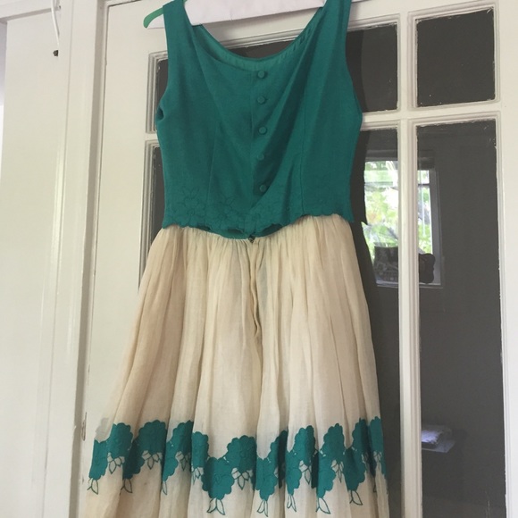 Lanz Original's Vintage teal & cream dress XS/S - Picture 3 of 5