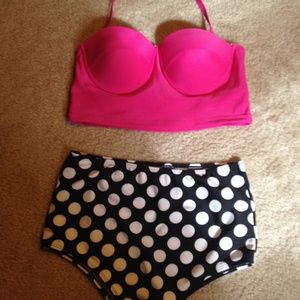 High Waisted Pink and Polka Dot Bikini, NWOT
