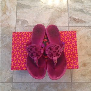Tory Burch Tumbled Leather Miller Sandals Pink
