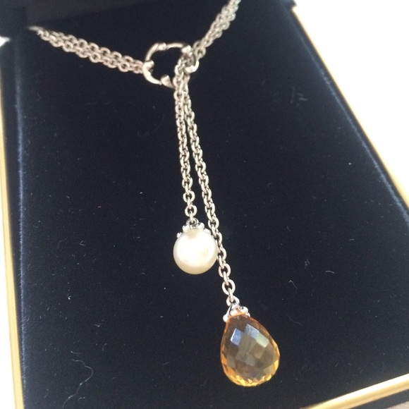 PEARL & topaz crystal lariat necklace