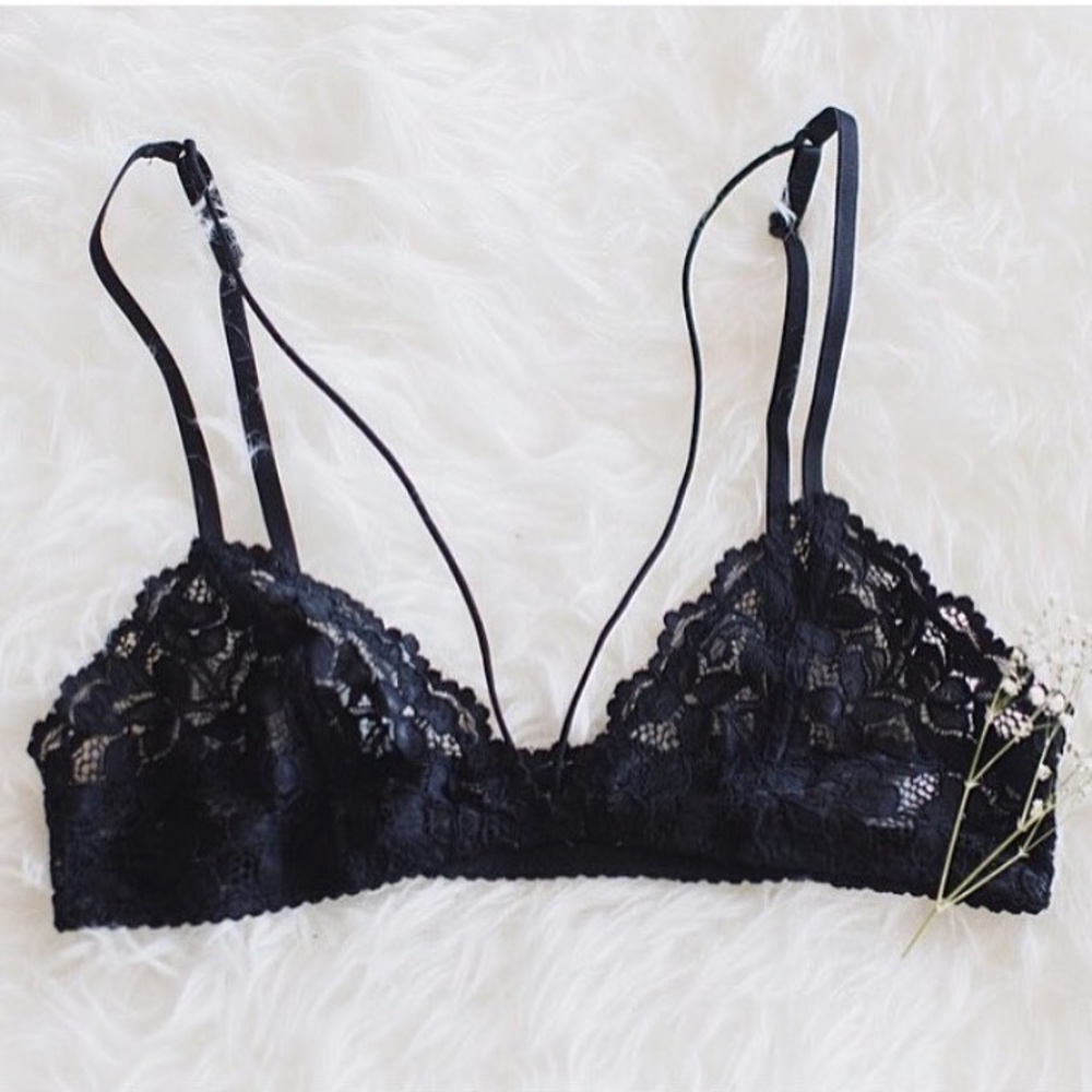 Black Lace Blooming Bra Black Floral Bralette - Picture 2 of 5