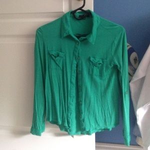 green long-sleeve button down blouse