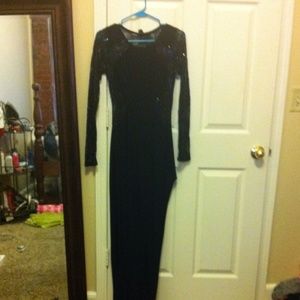 Black Sequin Slit Formal Dress