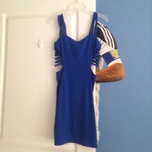 royal blue side cutout bodycon dress