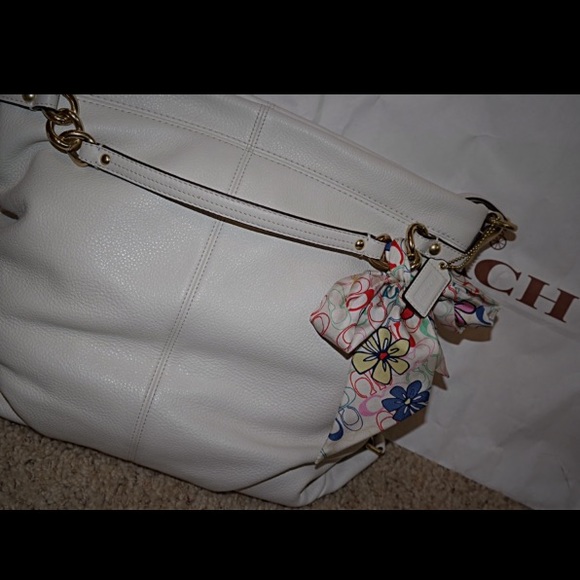 White leather coach purse
