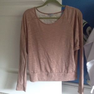 nude long sleeve top with lace detail in back