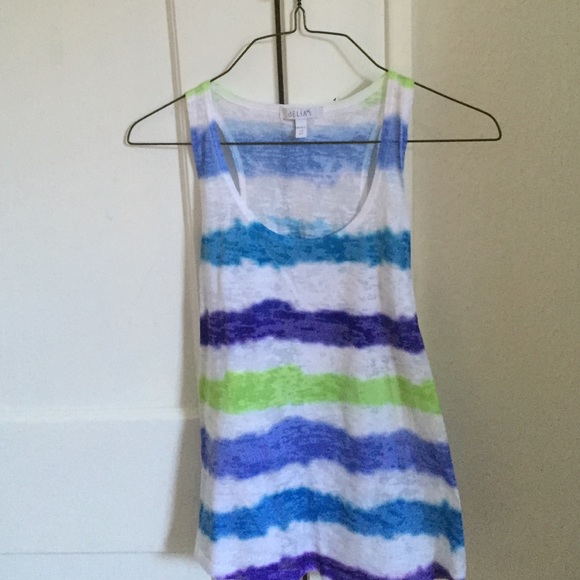 blue, green, purple, and white tank